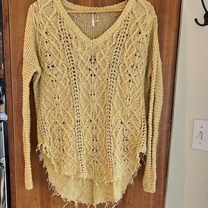 Free People Mustard V-Neck Sweater